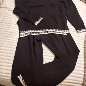 Black Sweater and Pants Set with White Trim